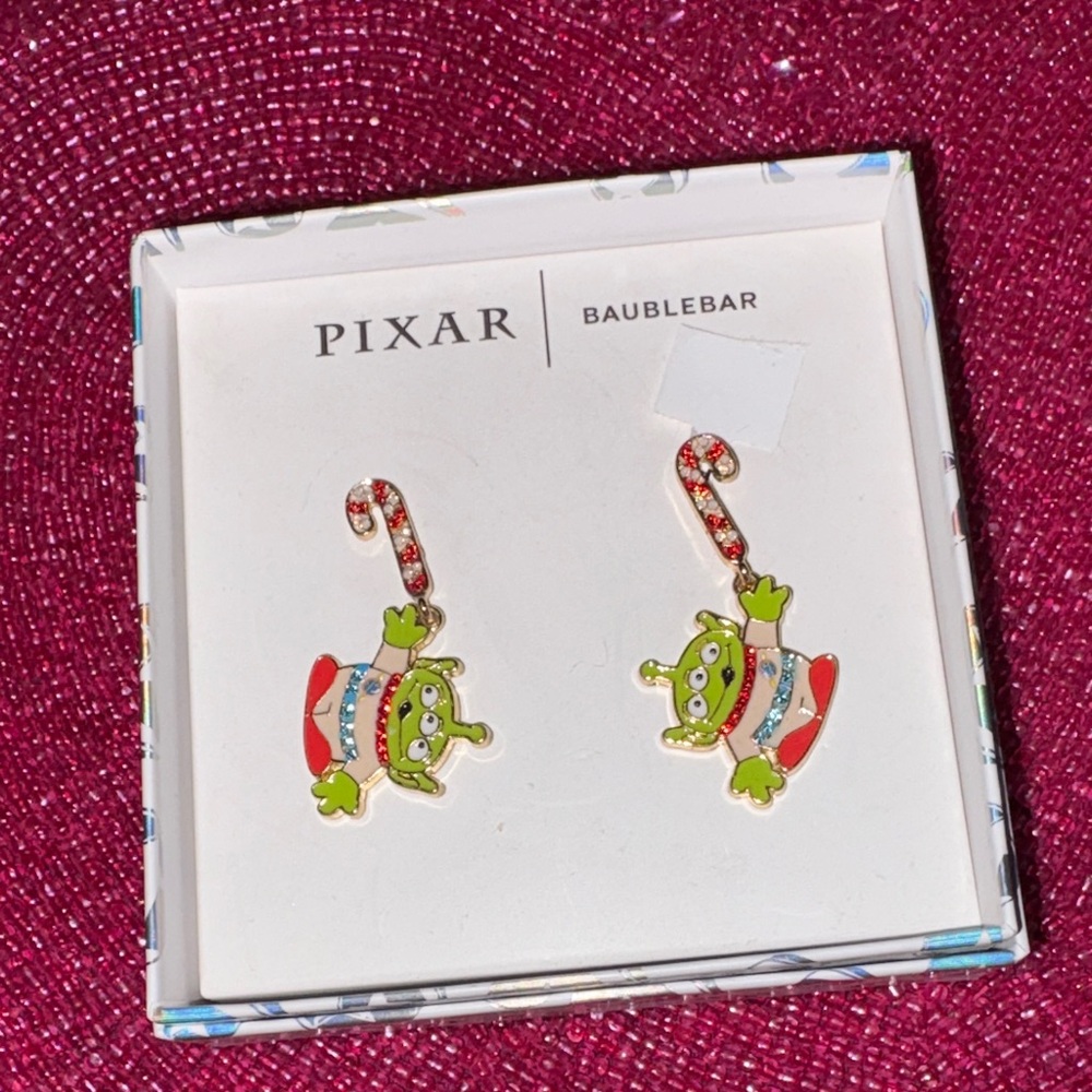 BaubleBar Green and Red Alien Earrings